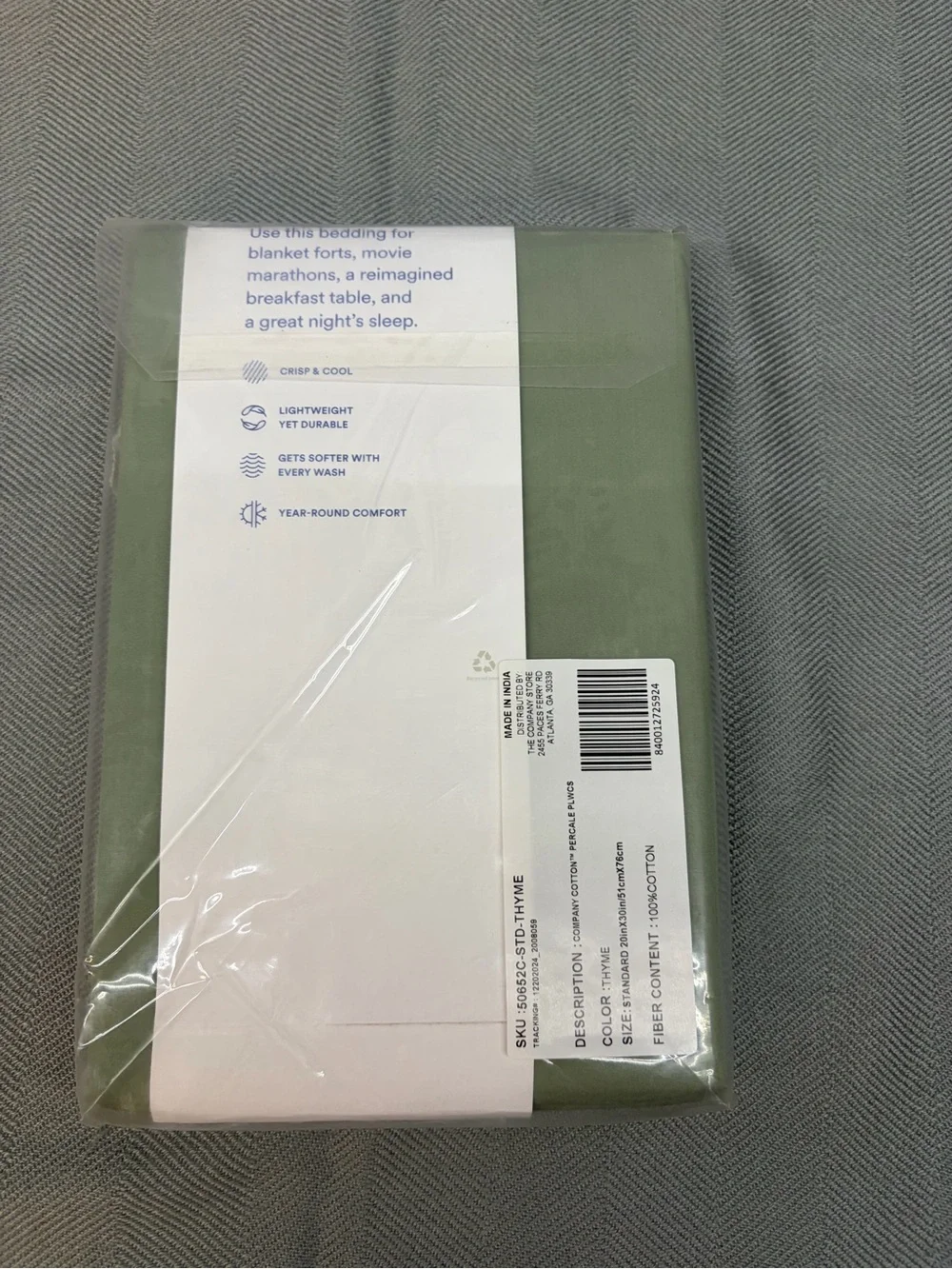 NWT the company store standard pillowcase percale color is THYME 20” x 30”